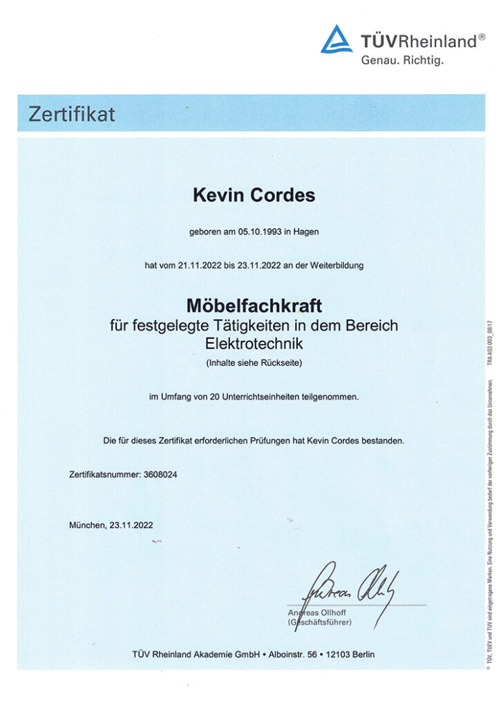 Möbelfachkraft Elektrotechnik
